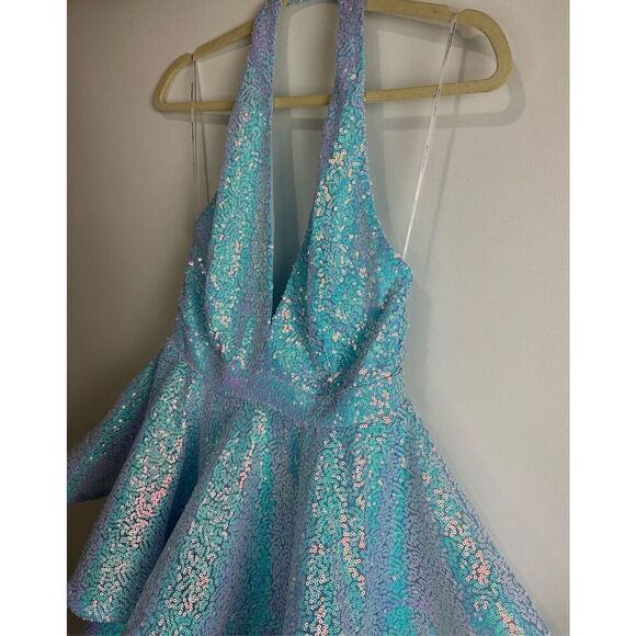 Ice Blue iridescent sequin halter dress - Picture 10 of 16